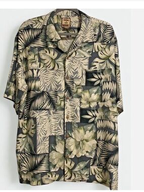 Tommy Bahama 100% Silk Shirt Mens L Hawaiian Floral Camp Button Front Tropical